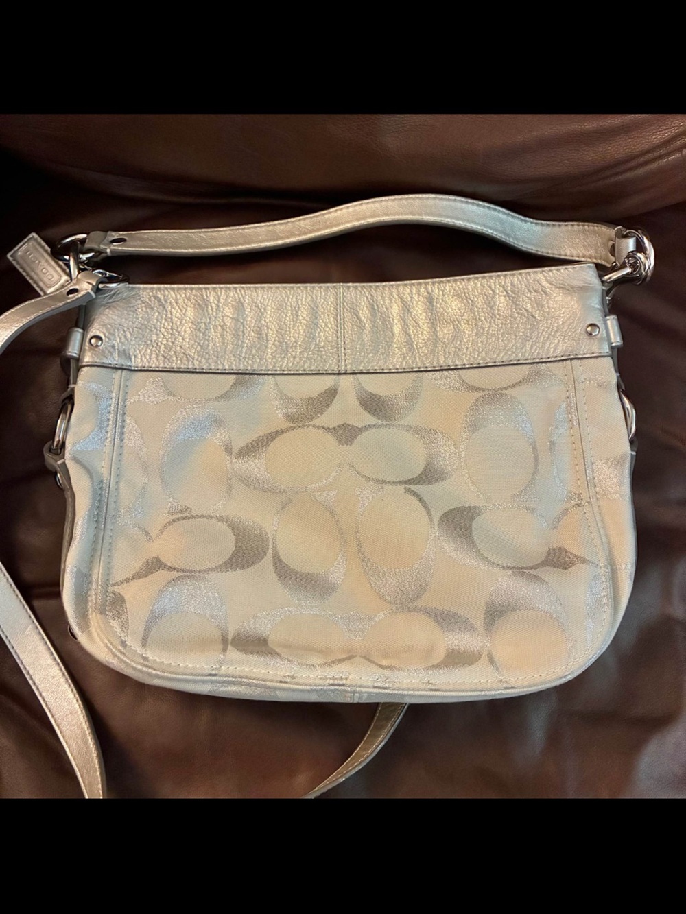 Coach Silver Signature Jacquard Shoulder Bag